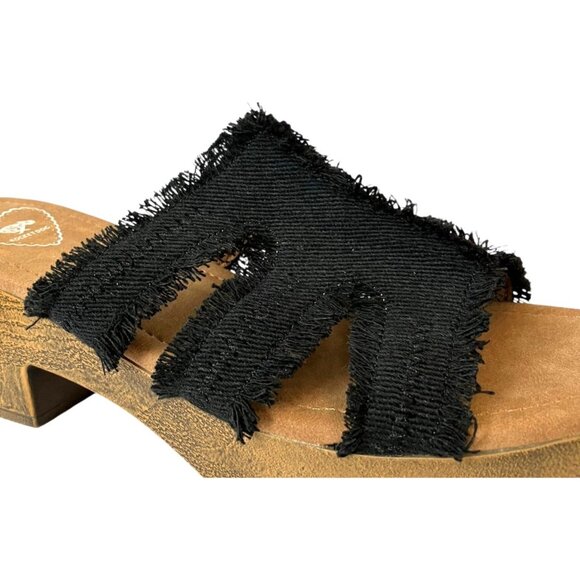Rocket Dog Clipper Slip On FRAYED Black Platform WOOD BLOCK HEEL Sandals-Women-9 - Picture 8 of 14